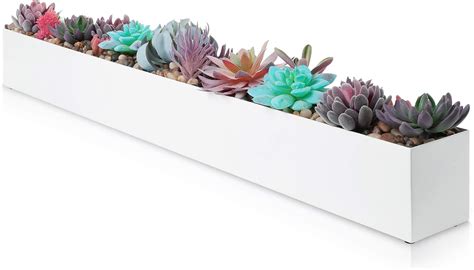 white metal planter box|white rectangle planter box.